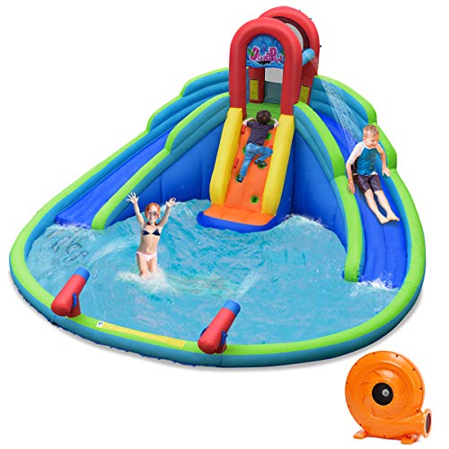 BOUNTECH Inflatable Water Park 18 x 17 x 95 FT Mighty Bounce House w Large Splash Water Pool Climbing Wall 2 Slides  Water Cannon Including Bag Repair Kit Stake Hose (with 780W Air Blower)