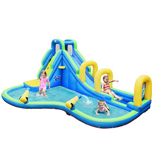 BOUNTECH Inflatable Water Slide Long Slide Backyard Water Park wClimbing Wall Splashing Water Pool Water Cannon Basketball Scoop Including Carry Bag Repair Kit Stakes Hose (Without Blower)