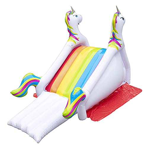 SCS Direct Giant Inflatable Pool Water Slide with Builtin Side Sprinklers  Rainbow Unicorn  Heavy Duty PVC with Repair Patch  Turn Your Pool into a Fun Cool Play Center