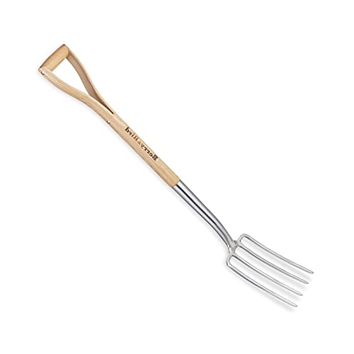 BerryBird Gardening Digging Fork 4Tine Stainless Steel Pitchfork 439 Long Handled Heavy Duty Spading Fork with DHandle and Ergonomic Ash Wood Handle for Digging Planting Cultivating Aerating