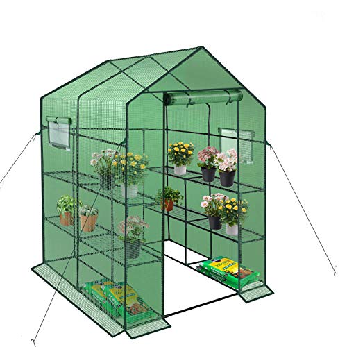 Reinforced Walkin Greenhouse with WindowPlant Gardening Green House 2 Tiers and 8 ShelvesL565 x W565 x H765