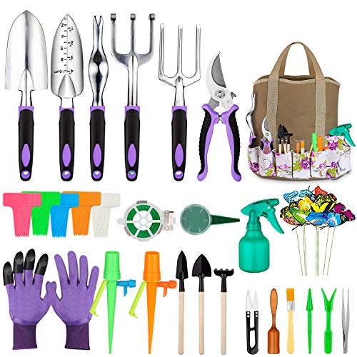 Tudoccy Garden Tools Set 83 Piece Succulent Tools Set Included Heavy Duty Aluminum Gardening Tools for Gardening NonSlip Ergonomic Handle Tools Durable Storage Tote Bag Gifts Tools for Men Women