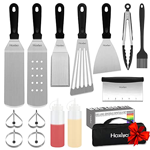 HAXIYA Flat Top Griddle Accessories Kit for Blackstone and Camp Chef Griddle  15 Pieces Stainless Steel Griddle Tools Set with Carry Bag Spatula Scraper Egg Rings for Teppanyaki  Gas Grill