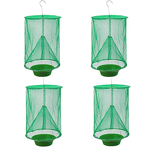 Annay Ranch Fly Trap Outdoor Hanging  Reusable Fly Trap  Food Bait Flay Catcher Cage for Indoor or Outdoor Family Farms Park (4 Pack)