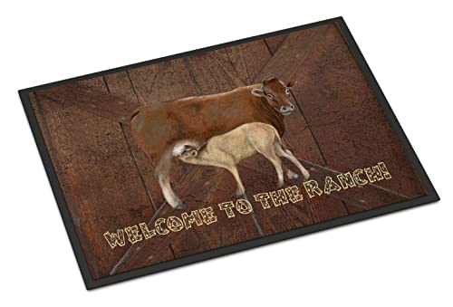 Carolines Treasures SB3084JMAT Welcome to The Ranch with The Cow and Baby Door Mat Indoor Rug or Outdoor Welcome Mat 24x36 Doormat 24H X 36W Multicolor