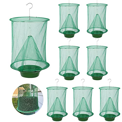 Ranch Fly Trap  8 Pack Reusable Fly Trap with Bait TrayThe Most Effective Flay Catcher Cage Fly Bag for Indoor Outdoor Hanging Family FarmsGardenHorse RanchOrchardPark Restaurants