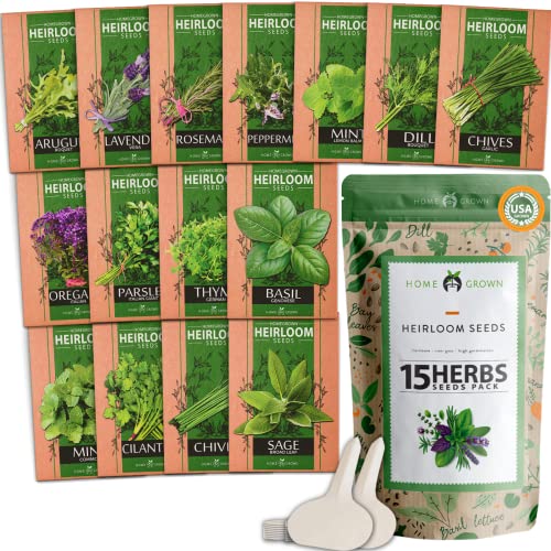 Home Grown 15 Culinary Herb Seed Vault  4500 Heirloom Non GMO Herb Seeds  Plant Indoor or Outdoor Herbs Garden Basil Mint Rosemary Lemon Balm Peppermint Cilantro and More Planting Seeds