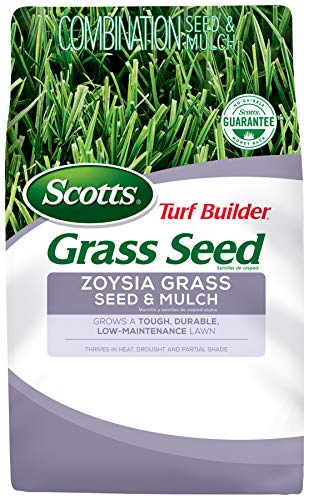 Scotts Turf Builder Grass Seed Zoysia Grass Seed and Mulch 5 lb  Full Sun and Light Shade  Thrives in Heat  Drought  Grows a Tough Durable LowMaintenance Lawn  Seeds up to 2000 sq ft