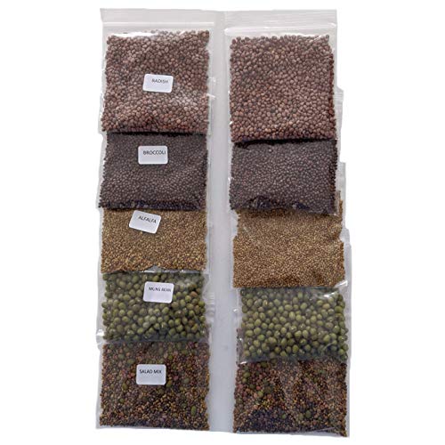 Variety Pack Sprouting Seeds for Sprouts and Microgreens NonGMO Pack of 10 premeasured Seeds for 32oz Jars or 8 inch Trays Includes 2 Packs of Broccoli Alfalfa Radish Mung Beans  Salad Mix