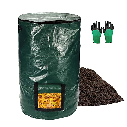Composting Bag，Reusable Leaf Lawn Bags，Collapsible Yard Waste Bags Compost Bins with Lid for Kitchen 15 Gallon34 Gallon Multifunction Gardening Container，Come with Gloves ( Size  15 Gallon )