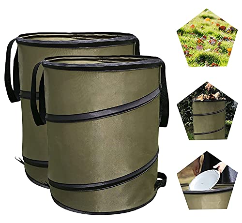 HATTIE 2 PCS Collapsible Garden Waste Trash 30 Gallon Lawn and Leaf Waste Bag Reusable Yard Trash Can Leaf Bin Container for Outdoor Camping Picnic (2 PCS (30Gal))