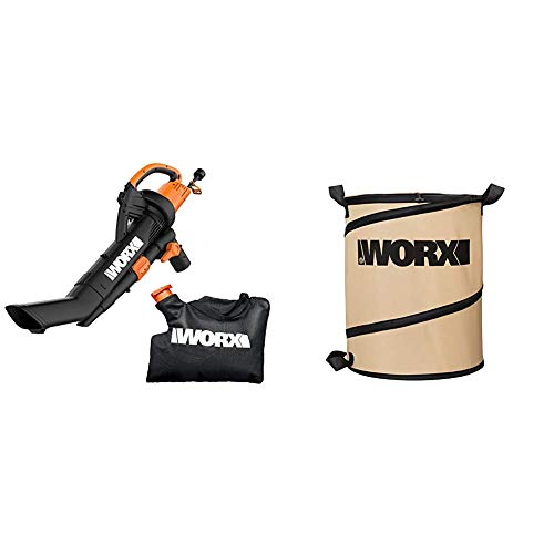 WORX WG509 TRIVAC 12 Amp 3in1 Electric BlowerMulcherVacuum with MultiStage All Metal Mulching System Black  WA0030 Landscaping 26Gallon Collapsible Yard Waste BagLeaf Bin Tan