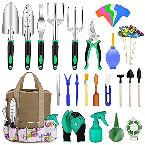 82 Pcs Garden Tools Set Extra Succulent Tools Set Heavy Duty Gardening Tools Aluminum with Soft Rubberized NonSlip Handle Tools Durable Storage Tote Bag Gifts for Men (Blue)
