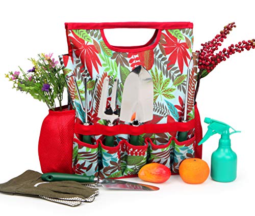 9Piece Garden Tools Set with Gloves and Colorful Tote  Gardening Hand Tools Kit with Storage Bag