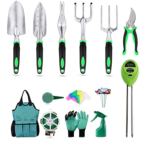 CZX Garden Tool Sets 28pcs Garden Hand Tool Kit with 3 in 1 Soil Moisture Meter Heavy Duty Aluminum Pruning Shears Tool Bag Gifts for Women Men