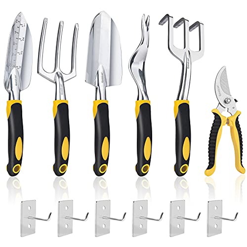 Gostur 6PCS Garden Tool Set Heavy Duty Gardening Hand Tools Kit  Trowel Transplanter Hand Rake Weeder Pruner Cultivator  Ergonomic NonSlip Handle  Ideal Gifts for Men  Women