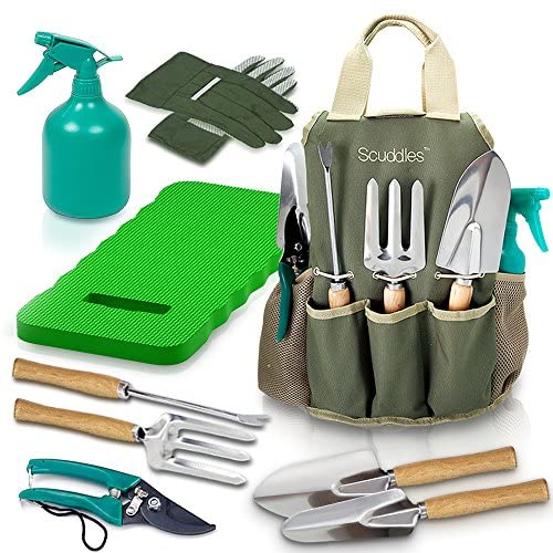 Scuddles Garden Tools Set  Heavy Duty Gardening Tools with Storage Organizer Ergonomic Hand Digging Weeder Rake Shovel Trowel