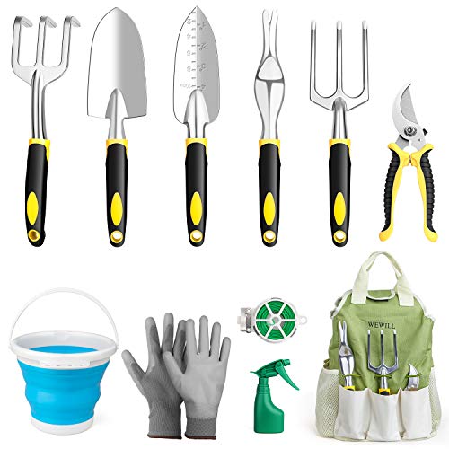 WEWILL Garden Tools Set Gardening Tool Kits Heavy Duty Aluminum Hand Tools Kits with SprayerWeederGarden Gloves  Garden Handbag Great Gardening Christmas Gifts for Women  Men