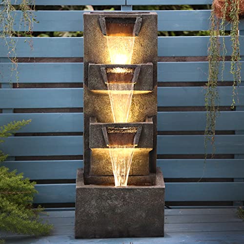33H Garden Fountain Outdoor Clearance with LED Lights and Pump  Indoor Modern Cascading FloorStanding Fountains for Garden Enterway Deck Patio Porch Yard and Home Art Decor