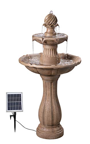 Kenroy Home Classic Outdoor Solar Floor Fountain 44 Inch Height 22 Inch Width 22 Inch Ext with Sandstone Finish