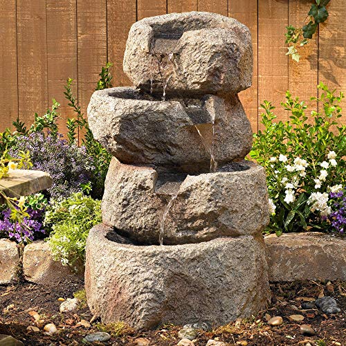Lamps Plus Glacial Rock Rustic Zen Outdoor Floor Water Fountain with Light LED 30 High Waterfall for Yard Garden Home Patio Deck  John Timberland