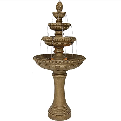 Sunnydaze Outdoor Water Fountain with LED Lights  Large 4Tier Eggshell Water Feature 65 Inch Tall  Perfect for Patio Yard Garden or Porch  Submersible Electric Pump Included