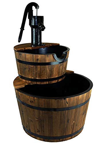 Water Fountains Outdoor Outside Patio Yard Decorative Wood Barrel with Pump  Large Garden Water Fountain