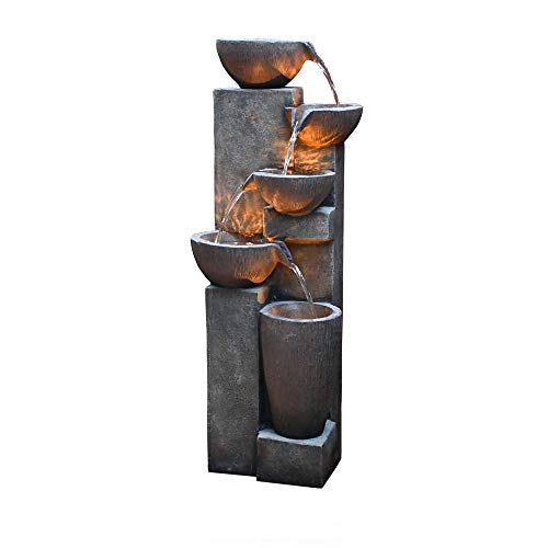 GF CHOETECH Gardenfans 5Tier Outdoor Water Fountain Resin Fountain Decor with LED Lighting Natural Polyresin Looking Stone Decor for Garden Patio Fold Court Yard Deck 1299〃 L x 1378〃 W x 3976〃 H