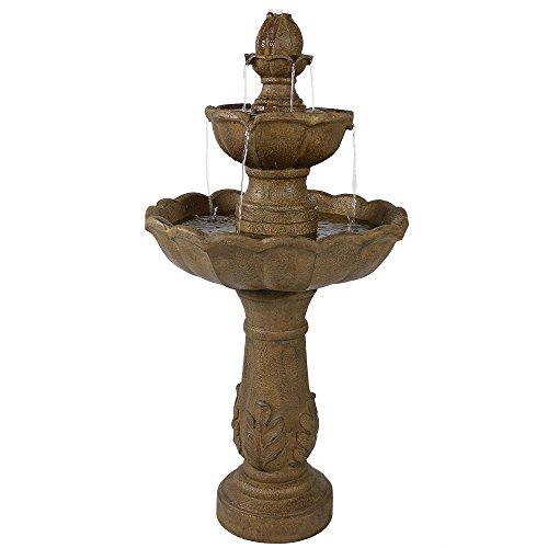 Sunnydaze Blooming Flower Outdoor Tier Fountain  Backyard Water Feature  Garden Fountain for The Patio Yard  Deck  38 Inch Tall