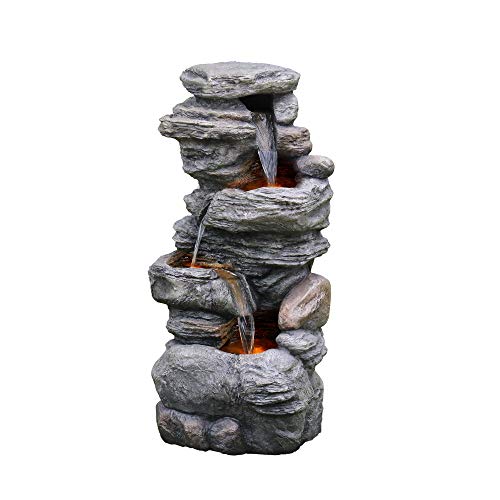 Teamson Home 3Tier Outdoor Waterfall Water Fountain with LED Lights for Garden Patio and Deck Gray 1811 x 1299 x 3937