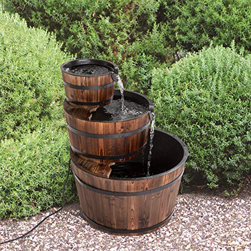 Wood Outdoor Barrel Waterfall Fountain  3Tier Wood Barrel Waterfall Fountain with Pump Outdoor Garden Rustic