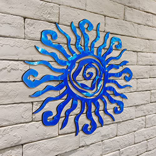12 Inch Outdoor Wall Art Decor Wacky Large Sun Wall Art Decor Copper Wall Art Sun Metal Wall Decor Pool Decorations for Home Bedroom Living Room Office Garden (Blue)