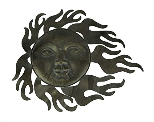 Aged Grey Metal Celestial Wall Art Hanging Sun Face Outdoor Indoor Garden Decor Plaque Rustic Decorative Sculpture