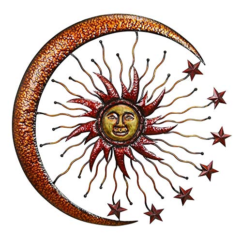 Bellaa Metal Wall Art Celestial Moon Sun Stars Indoor Outdoor Hanging Garden Home Decor 36 inch