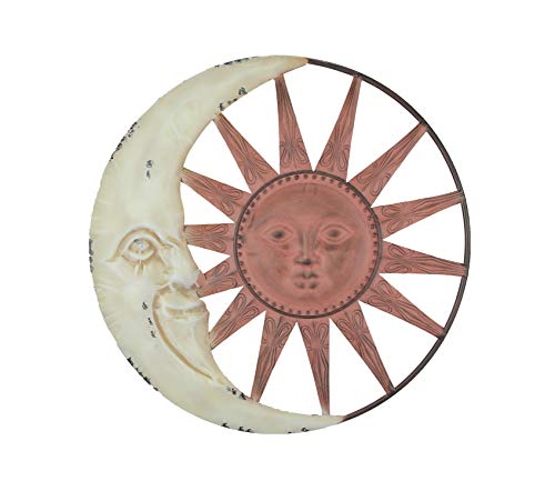 Distressed Tuscan Enamel Finish Metal Celestial Sun and Moon Indoor Outdoor Wall Art