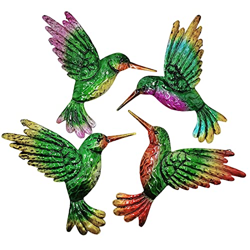 Metal Hummingbird Wall Art Decor Metal Birds Outdoor Wall Sculpture Decoration Hanging for Deck  Garden Fence Backyard Patio Bedroom Living Room4PCS Outdoor Hanging Decoration