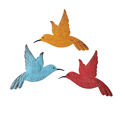 Scwhousi Metal Hummingbird Wall Decor Outdoor Garden Patio Fence Wall ArtHanging Decorations for Living Room Bedroom3 Pack (Orange Blue Red)