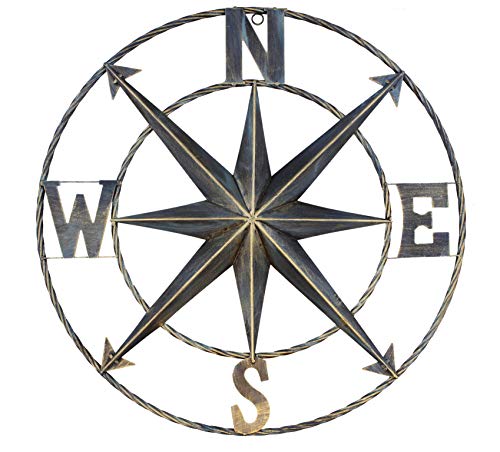 Top Brass Large 24 Indoor  Outdoor Metal Compass Rose  Nautical Wall Decor  Distressed Bronze  Verdigris Finish