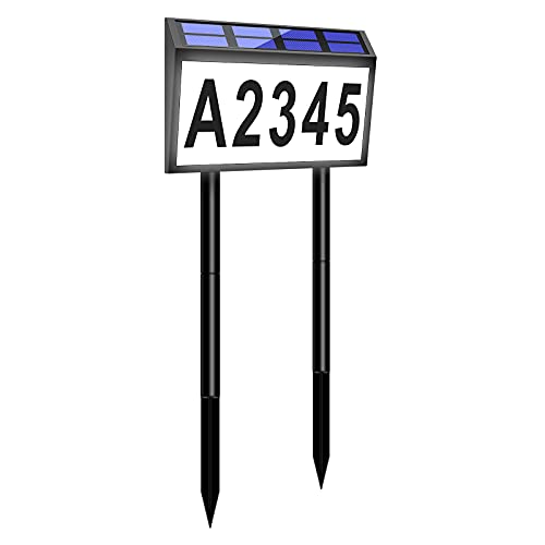 House Number for Outside Bridika Solar Led Address Sign for Yards with Stakes Waterproof House Number Plaques with Numbers for Lawn Driveway (No Pooping Dog Sign Sticker included Warm White)