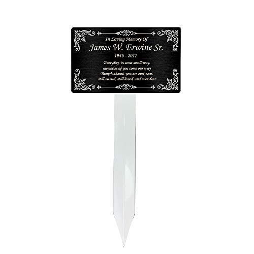 NEW WORLD ACCENTS Personalized Memorial Plaque Stake Grave Marker Remembrance Plaque Outdoor Indoor Memorial Plate (BlackSilver)
