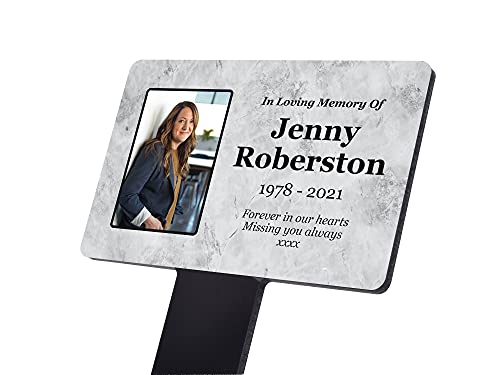 OriginDesigned New Personalized Memorial Plaque with Stake  add Your Photo and Text Outdoor Grave Marker (Marble Effect)