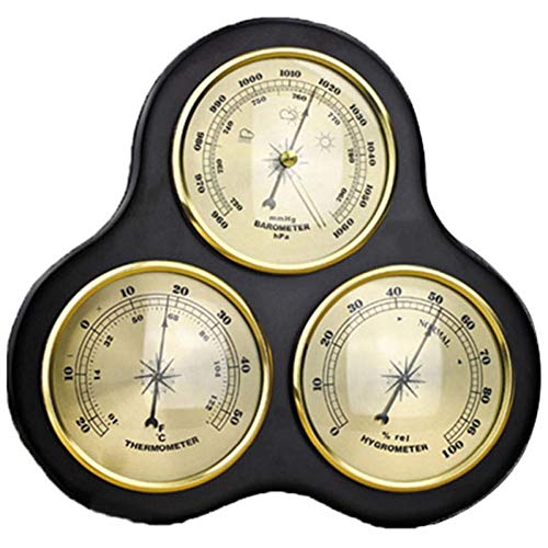 WJUKC 3Piece Triangular Hygrometer Pressure Gauge Thermometer Barometer with Wooden Frame Base Decorative Wooden Weather Station Instrument to Monitor Atmospheric Pressure