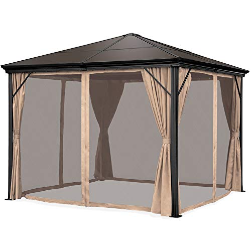 Best Choice Products 10x10ft Hardtop Gazebo Outdoor Aluminum Canopy for Backyard Patio Garden wSide Curtains Mosquito Netting Zippered Door