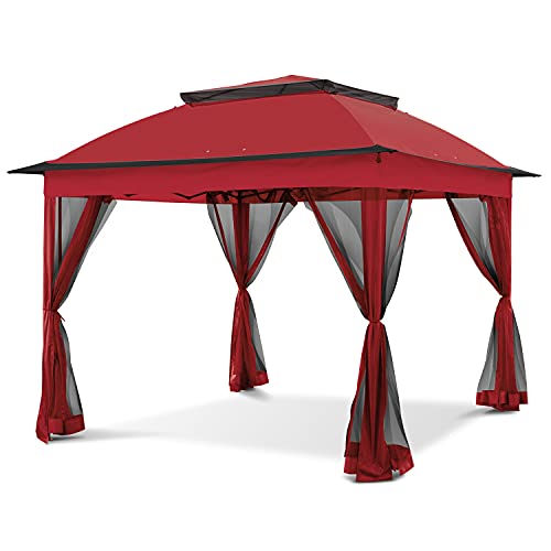 Cool Spot 11x11 PopUp Instant Gazebo Tent with Mosquito Netting Outdoor Canopy Shelter with 121 Square Feet of Shade by COOS BAY(Red)