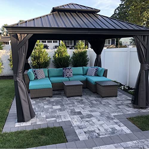 PURPLE LEAF 10 X 12 Permanent Hardtop Gazebo Aluminum Gazebo with Galvanized Steel Double Roof for Patio Lawn and Garden Curtains and Netting Included Grey