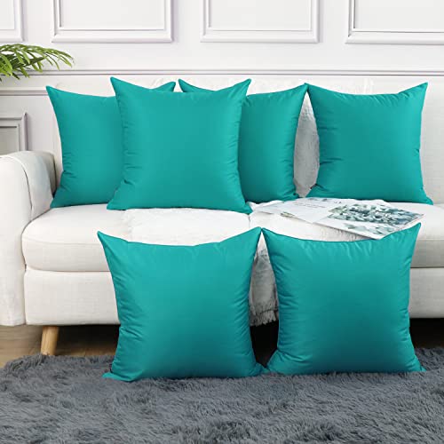 6 Pack Decorative Outdoor Waterproof Pillow Covers 18x18 Inch Garden Cushion Cover Square Throw Pillowcase for Balcony Patio Couch (Teal 6Pack18x18in45x45cm)