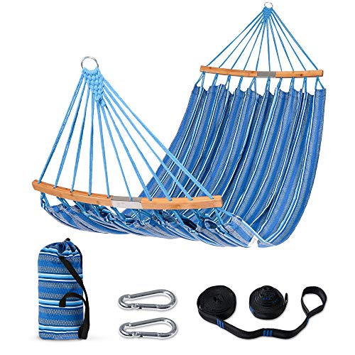 SUNCREAT Hammocks Double Hammock with Curved Spreader Bar Outdoor Portable Hammock with Carrying Bag  Tree Straps for Bedroom Patio Backyard Balcony Max 450lbs Capacity Blue