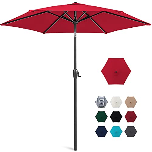 Best Choice Products 75ft HeavyDuty Round Outdoor Market Table Patio Umbrella wSteel Pole Push Button Tilt Easy Crank Lift  Red