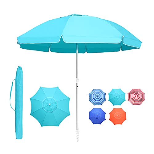 Lurasel Beach Umbrella 65ft UV 50 Outdoor Portable Sunshade Umbrella with Sand AnchorTilt Mechanism and Carry Bag for Garden Beach Outdoor（65ftSky Blue…