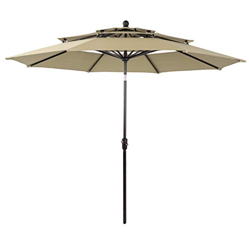 PHI VILLA 10ft Patio Umbrella Outdoor 3 Tier Vented Table Umbrella with 8 Sturdy Ribs (Beige)